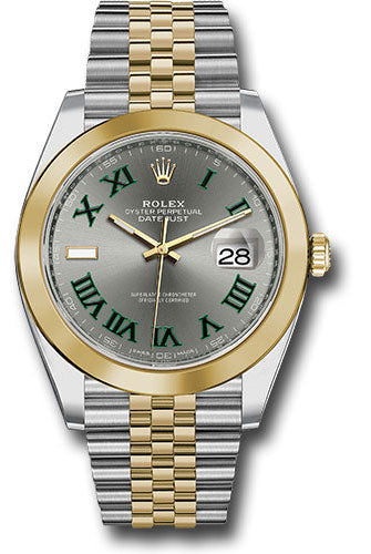 Rolex Steel and Yellow Gold Rolesor Datejust 41 Watch - Smooth Bezel - Slate Green Roman Dial - Jubilee Bracelet - 126303