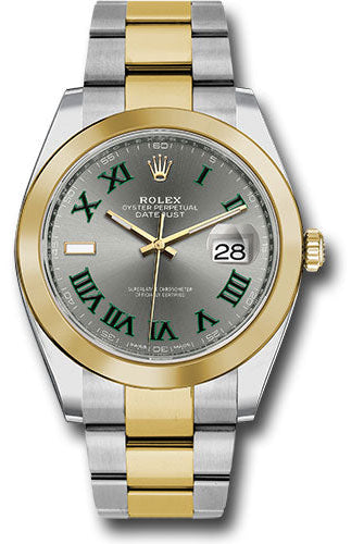 Rolex Steel and Yellow Gold Rolesor Datejust 41 Watch - Smooth Bezel - Slate Green Roman Dial - Oyster Bracelet - 126303