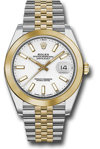 Rolex Steel and Yellow Gold Rolesor Datejust 41 Watch - Smooth Bezel - White Index Dial - Jubilee Bracelet - 126303 wij