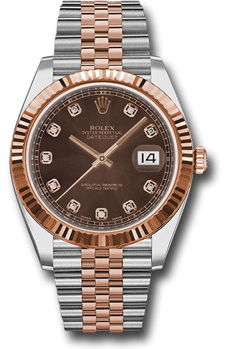 Rolex Steel and Everose Rolesor Datejust 41 Watch - Fluted Bezel - Chocolate Diamond Dial - Jubilee Bracelet - 126331 chodj