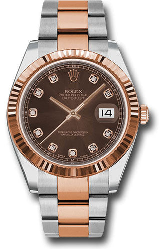 Rolex Steel and Everose Rolesor Datejust 41 Watch - Fluted Bezel - Chocolate Diamond Dial - Oyster Bracelet - 126331 chodo