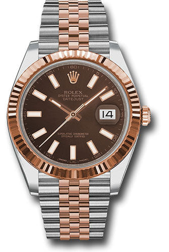 Rolex Steel and Everose Rolesor Datejust 41 Watch - Fluted Bezel - Chocolate Index Dial - Jubilee Bracelet - 126331 choij