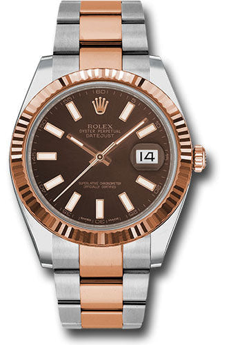Rolex Steel and Everose Rolesor Datejust 41 Watch - Fluted Bezel - Chocolate Index Dial - Oyster Bracelet - 126331 choio
