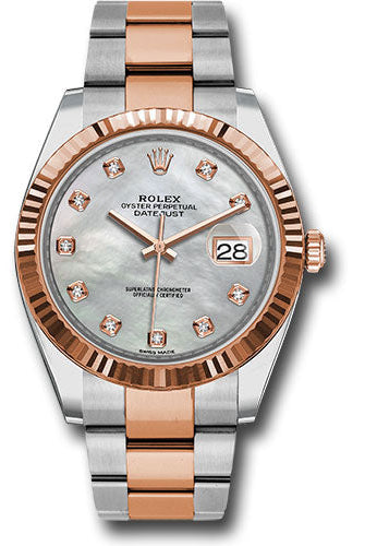Rolex Steel and Everose Rolesor Datejust 41 Watch - Fluted Bezel - Mother-Of-Pearl Diamond Dial - Oyster Bracelet - 126331