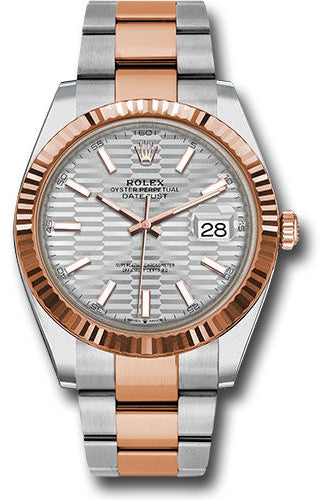 Rolex Everose Rolesor Datejust 41 Watch - Fluted Bezel - Silver Fluted Motif Index Dial - Oyster Bracelet - 126331 sflmio