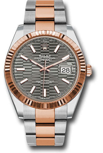 Rolex Everose Rolesor Datejust 41 Watch - Fluted Bezel - Slate Fluted Motif Index Dial - Oyster Bracelet - 126331 slflmio
