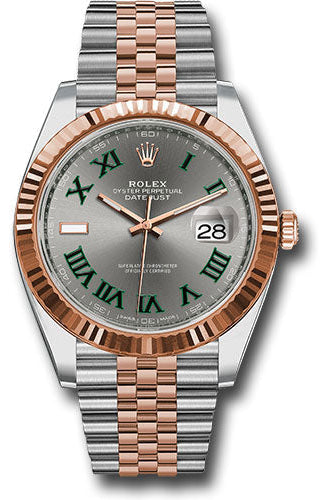 Rolex Steel and Everose Rolesor Datejust 41 Watch - Fluted Bezel - Slate Gray Green Roman Dial - Jubilee Bracelet - 126331
