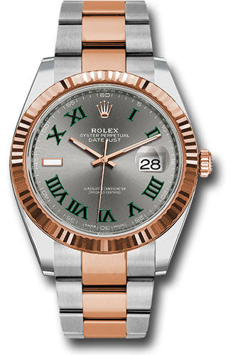 Rolex Steel and Everose Rolesor Datejust 41 Watch - Fluted Bezel - Slate Gray Green Roman Dial - Oyster Bracelet - 126331