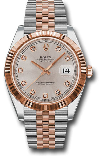 Rolex Steel and Everose Rolesor Datejust 41 Watch - Fluted Bezel - Sundust Diamond Dial - Jubilee Bracelet - 126331 sudj
