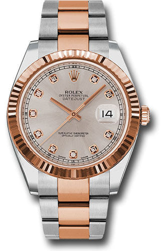 Rolex Steel and Everose Rolesor Datejust 41 Watch - Fluted Bezel - Sundust Diamond Dial - Oyster Bracelet - 126331 sudo
