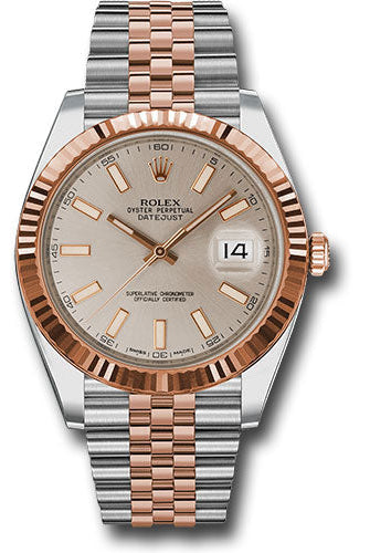 Rolex Steel and Everose Rolesor Datejust 41 Watch - Fluted Bezel - Sundust Index Dial - Jubilee Bracelet - 126331 suij