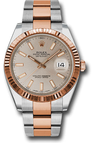 Rolex Steel and Everose Rolesor Datejust 41 Watch - Fluted Bezel - Sundust Index Dial - Oyster Bracelet - 126331 suio