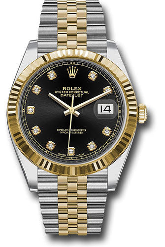 Rolex Steel and Yellow Gold Rolesor Datejust 41 Watch - Fluted Bezel - Black Diamond Dial - Jubilee Bracelet - 126333 bkdj