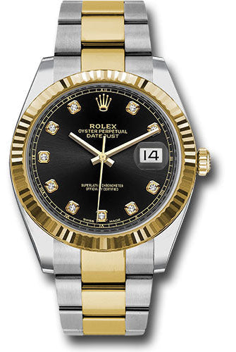 Rolex Steel and Yellow Gold Rolesor Datejust 41 Watch - Fluted Bezel - Black Diamond Dial - Oyster Bracelet - 126333 bkdo