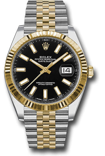 Rolex Steel and Yellow Gold Rolesor Datejust 41 Watch - Fluted Bezel - Black Index Dial - Jubilee Bracelet - 126333 bkij