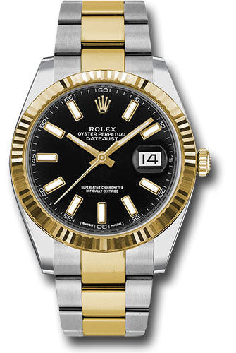 Rolex Steel and Yellow Gold Rolesor Datejust 41 Watch - Fluted Bezel - Black Index Dial - Oyster Bracelet - 126333 bkio