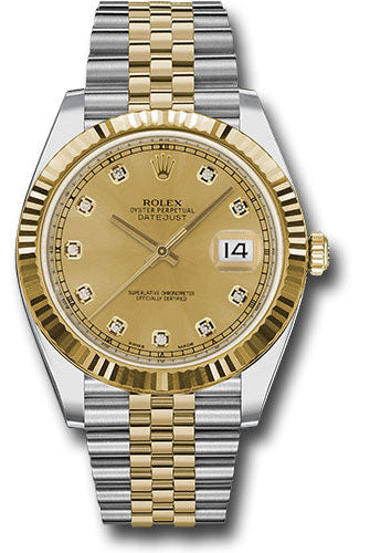 Rolex Steel and Yellow Gold Rolesor Datejust 41 Watch - Fluted Bezel - Champagne Diamond Dial - Jubilee Bracelet - 126333