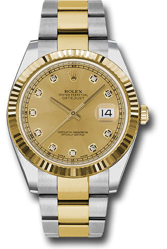 Rolex Steel and Yellow Gold Rolesor Datejust 41 Watch - Fluted Bezel - Champagne Diamond Dial - Oyster Bracelet - 126333 chdo