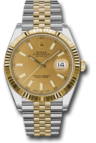 Rolex Steel and Yellow Gold Rolesor Datejust 41 Watch - Fluted Bezel - Champagne Index Dial - Jubilee Bracelet - 126333 chij