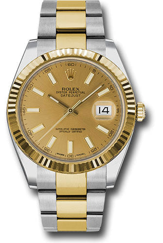Rolex Steel and Yellow Gold Rolesor Datejust 41 Watch - Fluted Bezel - Champagne Index Dial - Oyster Bracelet - 126333 chio