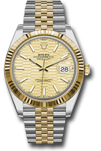 Rolex Yellow Rolesor Datejust 41 Watch - Fluted Bezel - Golden Fluted Motif Index Dial - Jubilee Bracelet - 126333 gflmij