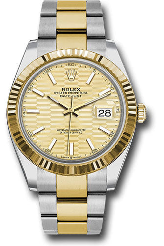 Rolex Yellow Rolesor Datejust 41 Watch - Fluted Bezel - Golden Fluted Motif Index Dial - Oyster Bracelet - 126333 gflmio