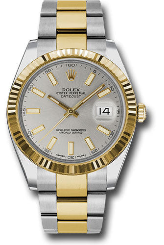 Rolex Steel and Yellow Gold Rolesor Datejust 41 Watch - Fluted Bezel - Silver Index Dial - Oyster Bracelet - 126333 sio