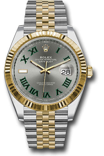 Rolex Steel and Yellow Gold Rolesor Datejust 41 Watch - Fluted Bezel - Slate Green Roman Dial - Jubilee Bracelet - 126333