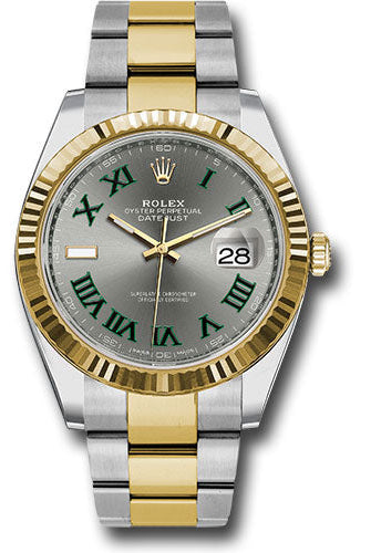 Rolex Steel and Yellow Gold Rolesor Datejust 41 Watch - Fluted Bezel - Slate Green Roman Dial - Oyster Bracelet - 126333