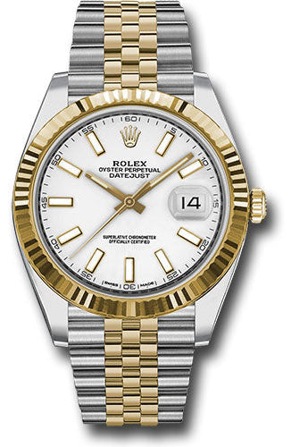 Rolex Steel and Yellow Gold Rolesor Datejust 41 Watch - Fluted Bezel - White Index Dial - Jubilee Bracelet - 126333 wij