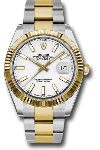 Rolex Steel and Yellow Gold Rolesor Datejust 41 Watch - Fluted Bezel - White Index Dial - Oyster Bracelet - 126333 wio