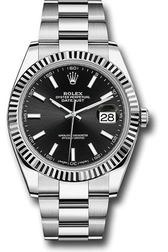 Rolex Steel and White Gold Rolesor Datejust 41 Watch - Fluted Bezel - Black Index Dial - Oyster Bracelet - 126334 bkio