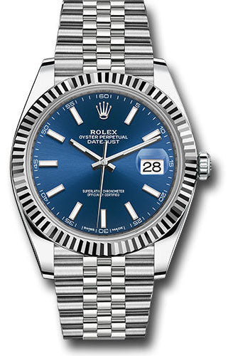 Rolex Steel and White Gold Rolesor Datejust 41 Watch - Fluted Bezel - Blue Index Dial - Jubilee Bracelet - 126334 blij