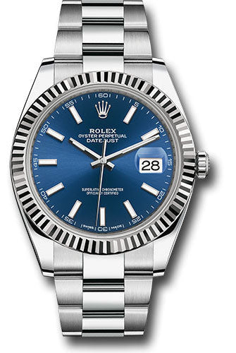Rolex Steel and White Gold Rolesor Datejust 41 Watch - Fluted Bezel - Blue Index Dial - Oyster Bracelet - 126334 blio
