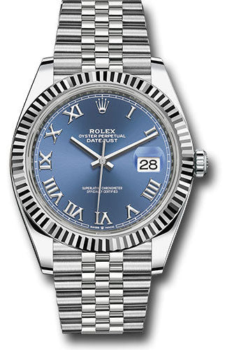 Rolex Steel and White Gold Rolesor Datejust 41 Watch - Fluted Bezel - Blue Roman Dial - Jubilee Bracelet - 126334 blrj