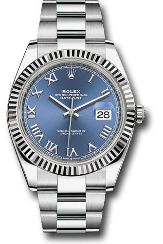 Rolex Steel and White Gold Rolesor Datejust 41 Watch - Fluted Bezel - Blue Roman Dial - Oyster Bracelet - 126334 blro