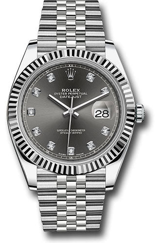 Rolex Steel and White Gold Rolesor Datejust 41 Watch - Fluted Bezel - Dark Rhodium Diamond Dial - Jubilee Bracelet - 126334