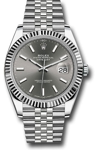 Rolex Steel and White Gold Rolesor Datejust 41 Watch - Fluted Bezel - Dark Rhodium Index Dial - Jubilee Bracelet - 126334