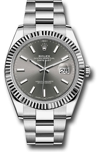 Rolex Steel and White Gold Rolesor Datejust 41 Watch - Fluted Bezel - Dark Rhodium Index Dial - Oyster Bracelet - 126334