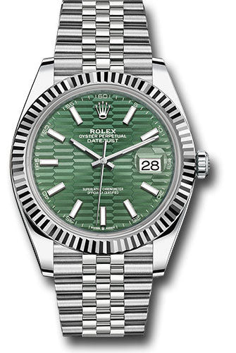 Rolex White Rolesor Datejust 41 Watch - Fluted Bezel - Mint Green Fluted Motif Index Dial - Jubilee Bracelet - 126334 mgflmij