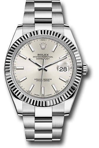 Rolex Steel and White Gold Rolesor Datejust 41 Watch - Fluted Bezel - Silver Index Dial - Oyster Bracelet - 126334 sio