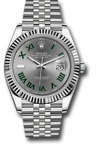 Rolex Steel and White Gold Rolesor Datejust 41 Watch - Fluted Bezel - Slate Green Roman Dial - Jubilee Bracelet - 126334