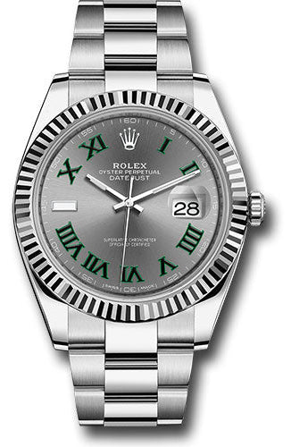Rolex Steel and White Gold Rolesor Datejust 41 Watch - Fluted Bezel - Slate Green Roman Dial - Oyster Bracelet - 126334 slgro