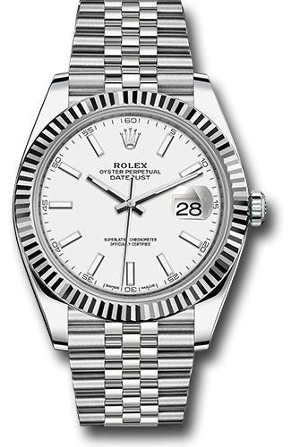 Rolex Steel and White Gold Rolesor Datejust 41 Watch - Fluted Bezel - White Index Dial - Jubilee Bracelet - 126334 wij