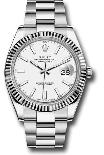 Rolex Steel and White Gold Rolesor Datejust 41 Watch - Fluted Bezel - White Index Dial - Oyster Bracelet - 126334 wio