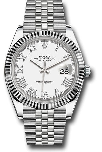 Rolex Steel and White Gold Rolesor Datejust 41 Watch - Fluted Bezel - White Roman Dial - Jubilee Bracelet - 126334 wrj