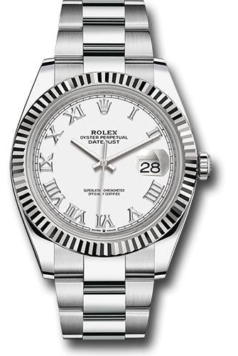 Rolex Steel and White Gold Rolesor Datejust 41 Watch - Fluted Bezel - White Roman Dial - Oyster Bracelet - 126334 wro