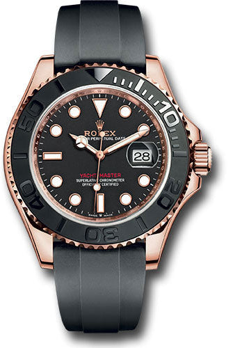 Rolex Everose Gold Yacht-Master 40 Watch - Black Dial - Oysterflex Strap - 126655 bk