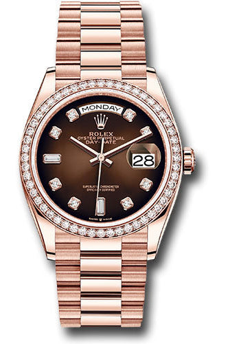 Rolex Everose Gold Day-Date 36 Watch - Diamond Bezel - Brown Ombre« Diamond Dial - President Bracelet - 128345RBR brodp
