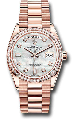 Rolex Everose Gold Day-Date 36 Watch - Diamond Bezel - Mother-of-Pearl Diamond Dial - President Bracelet - 128345RBR mdp